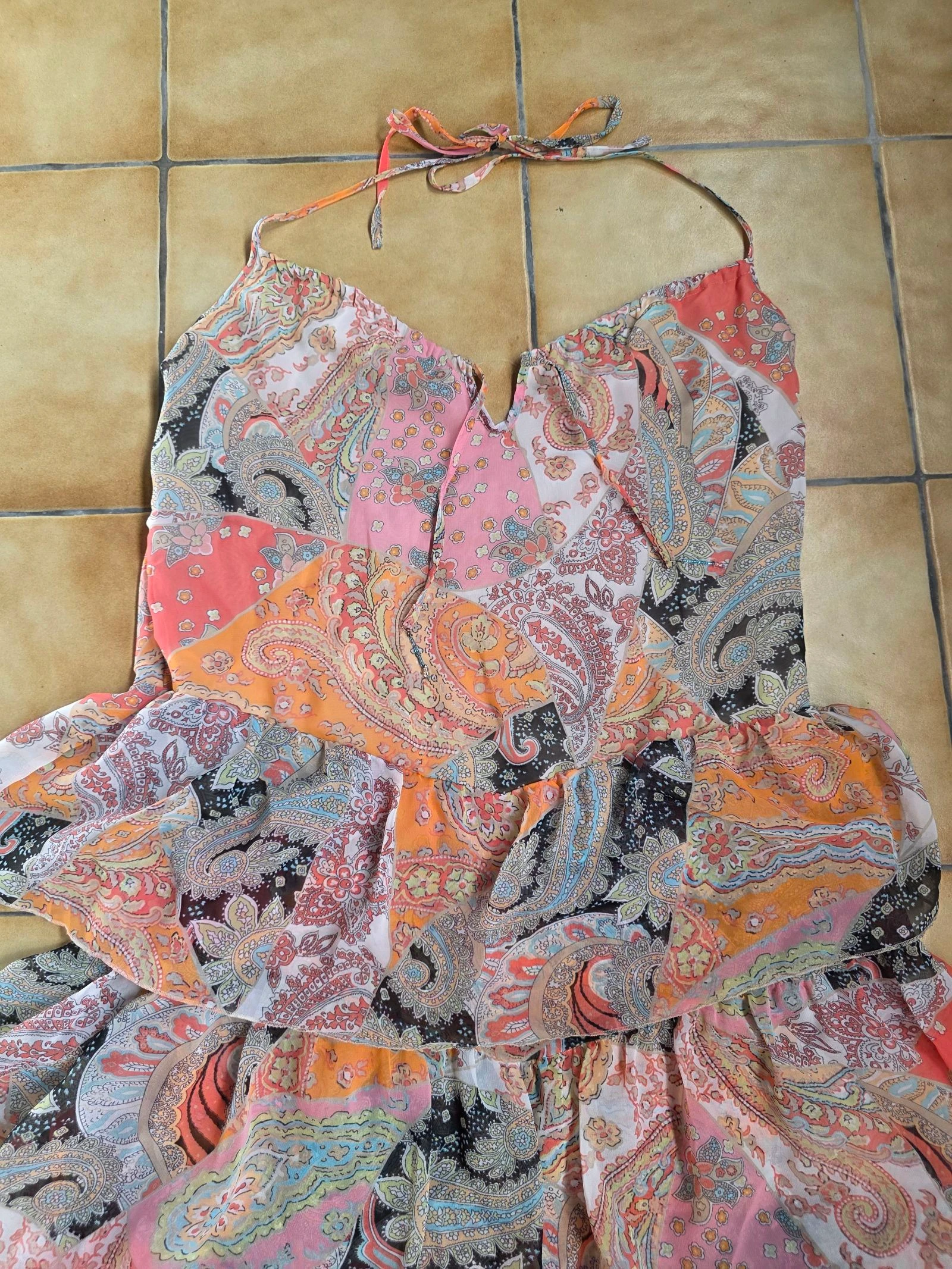 Robe dos nu volants superposés paisley bohème féerique vintage Y2K taille unique jusqu'au 42 – photo 8